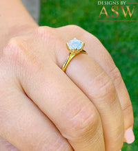 Load image into Gallery viewer, 14k Solid Yellow Gold Round Simulated Diamond Engagement Ring, Bridal, Wedding, Anniversary, Flour Prong Cathedral Set, Solitaire, 1.20ctw
