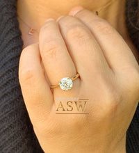 Load image into Gallery viewer, 14k Solid Yellow Gold Round Simulated Diamond Engagement Ring, Bridal, Wedding, Anniversary, Flour Prong Cathedral Set, Solitaire, 1.20ctw

