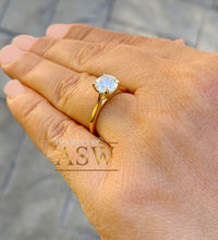 Load image into Gallery viewer, 14k Solid Yellow Gold Round Simulated Diamond Engagement Ring, Bridal, Wedding, Anniversary, Flour Prong Cathedral Set, Solitaire, 1.20ctw
