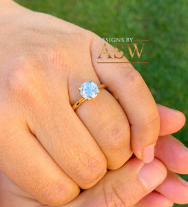 14k Solid Yellow Gold Round Simulated Diamond Engagement Ring, Bridal, Wedding, Anniversary, Flour Prong Cathedral Set, Solitaire, 1.20ctw