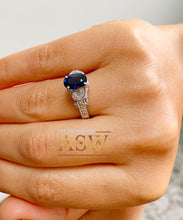 Load image into Gallery viewer, 14k Solid White Gold Oval Cut Natural Blue Sapphire And Natural Diamonds Engagement Ring Deco, Bridal, Wedding, Anniversary, Propose 2.10ctw
