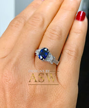 Load image into Gallery viewer, 14k Solid White Gold Oval Cut Natural Blue Sapphire And Natural Diamonds Engagement Ring Deco, Bridal, Wedding, Anniversary, Propose 2.10ctw
