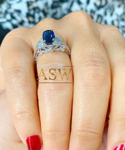 Load image into Gallery viewer, 14k Solid White Gold Oval Cut Natural Blue Sapphire And Natural Diamonds Engagement Ring Deco, Bridal, Wedding, Anniversary, Propose 2.10ctw
