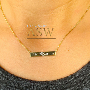 14K Solid White Or Yellow Or Rose Gold Multi Initials Bar Necklace, Custom Made, Beautiful and Dainty 0.03ct Round cut Natural Diamond