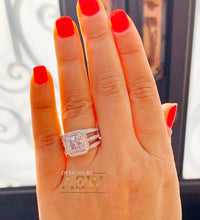 Load image into Gallery viewer, Huge 14k Solid And Heavy White Gold Princess Cut Forever One Moissanite And Natural Diamond Engagement Ring Deco Style Halo Bridal 3.80ctw
