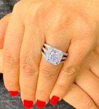 Load image into Gallery viewer, Huge 14k Solid And Heavy White Gold Princess Cut Forever One Moissanite And Natural Diamond Engagement Ring Deco Style Halo Bridal 3.80ctw
