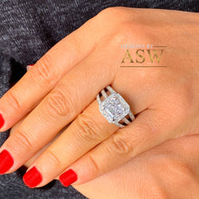 Load image into Gallery viewer, Huge 14k Solid And Heavy White Gold Princess Cut Moissanite And Natural Diamond Engagement Ring Deco Style Halo Bridal 3.80ctw
