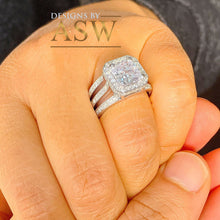 Load image into Gallery viewer, Huge 14k Solid And Heavy White Gold Princess Cut Moissanite And Natural Diamond Engagement Ring Deco Style Halo Bridal 3.80ctw
