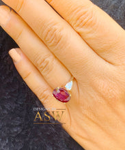 Load image into Gallery viewer, 14k Solid Yellow Gold Natural Oval Ruby And Natural Pear Shape Diamonds Three Stone Design Ring Engagement 5.00ctw
