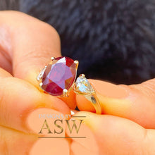 Load image into Gallery viewer, 14k Solid Yellow Gold Natural Oval Ruby And Natural Pear Shape Diamonds Three Stone Design Ring Engagement 5.00ctw
