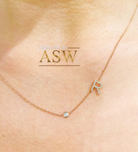 Load image into Gallery viewer, 14K Solid White Or Yellow Or Rose Gold Multi Natural Diamonds Initials 0.10ctw And Bezel Set Natural Diamond 0.06ct Necklace
