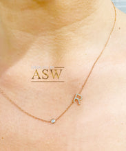 Load image into Gallery viewer, 14K Solid White Or Yellow Or Rose Gold Multi Natural Diamonds Initials 0.10ctw And Bezel Set Natural Diamond 0.06ct Necklace
