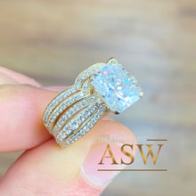 Load image into Gallery viewer, 14k Yellow Gold Radiant Cut Forever One Moissanite And Diamonds Engagement Ring And Band Set Anniversary, Wedding, Propose 3.30ctw
