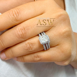 Big 14k Solid And Heavy White Gold Princess Cut Forever One Moissanite and Natural Round Cut Diamond Engagement Ring And Band 2.50ct