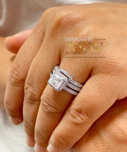 Load image into Gallery viewer, Big 14k Solid And Heavy White Gold Princess Cut Forever One Moissanite and Natural Round Cut Diamond Engagement Ring And Band 2.50ct
