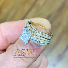 Load image into Gallery viewer, 14k Yellow Gold Radiant Cut Forever One Moissanite And Diamonds Engagement Ring And Band Set Anniversary, Wedding, Propose 3.30ctw
