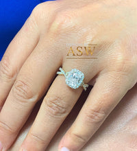 Load image into Gallery viewer, 14k Solid Yellow Gold Cushion Cut Moissanite and Round Cut Natural Diamond Engagement Ring Halo Bridal Set 2.40ct
