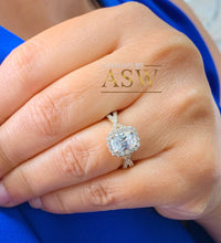 Load image into Gallery viewer, 14k Solid Yellow Gold Cushion Cut Moissanite and Round Cut Natural Diamond Engagement Ring Halo Bridal Set 2.40ct

