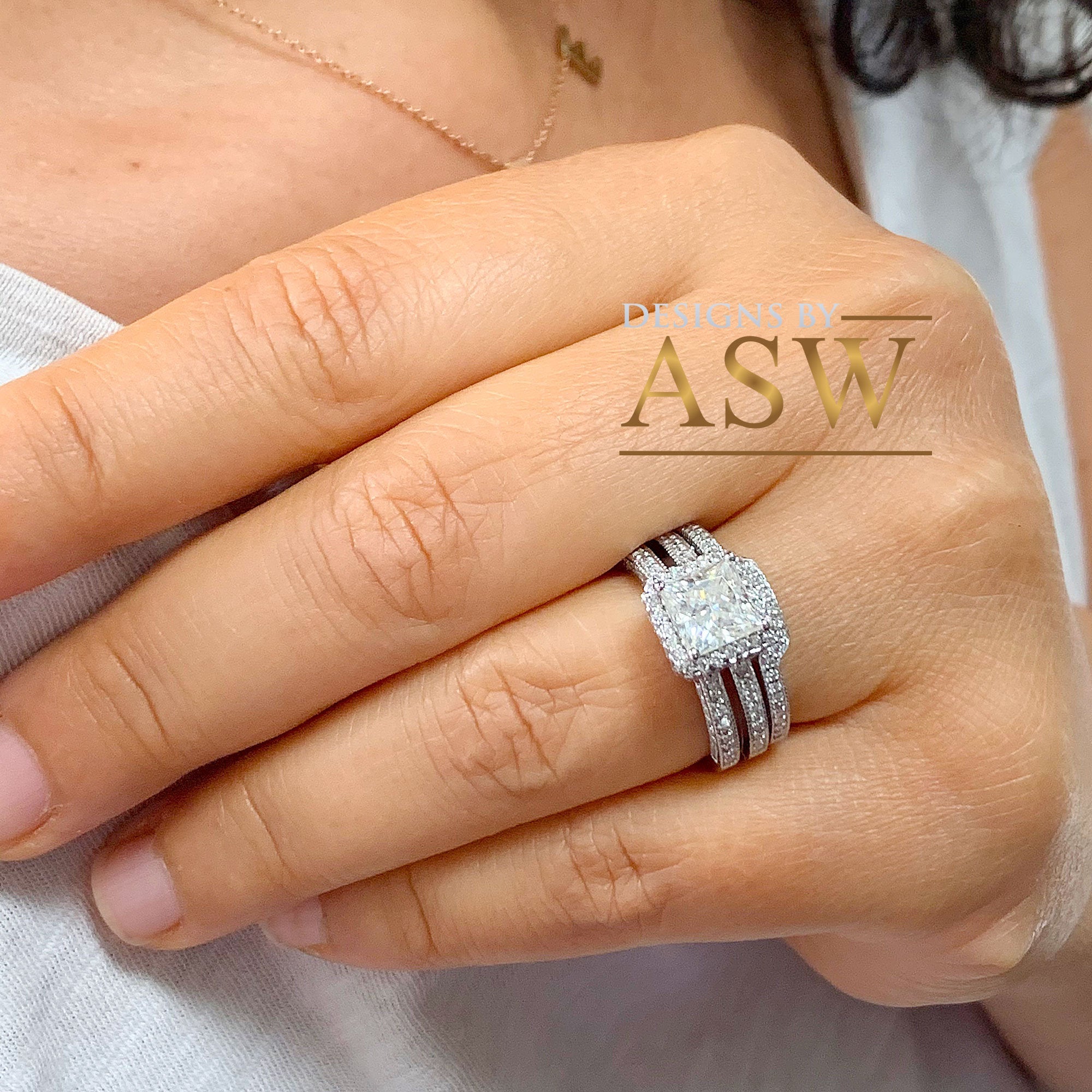 Amazon.com: Diamond Bridal Two Rings Set Solid 14k White Gold Ladies Large  Engagement Ring Wedding Band 1 Ctw. Big (1.01 Ctw.) - Size 7 - SKU#2653 :  Clothing, Shoes & Jewelry
